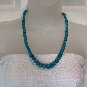 Turquoise necklace, smooth graduated beads and 925 sterling clasp, 22" - 25"